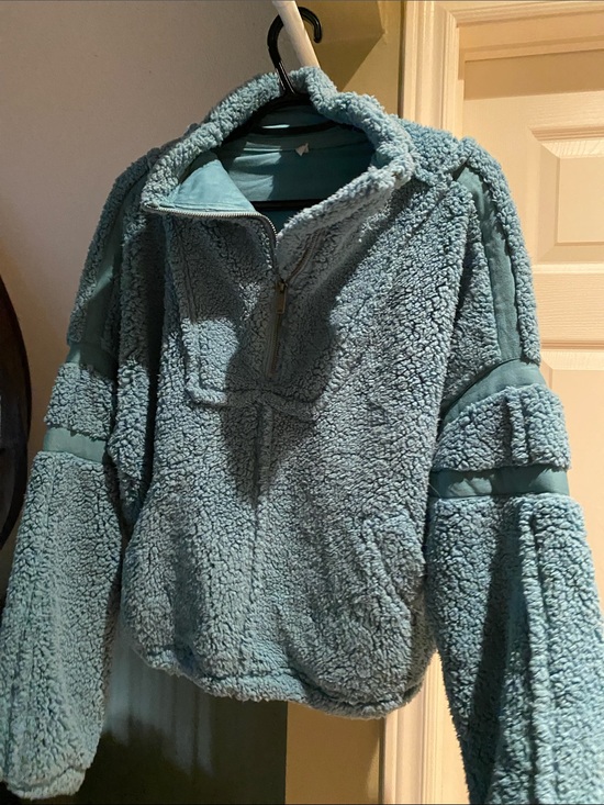 FP Movement by Free People Sweaters - FP Movement by Free People Teal Sherpa Cowl Half-Zip Pullover